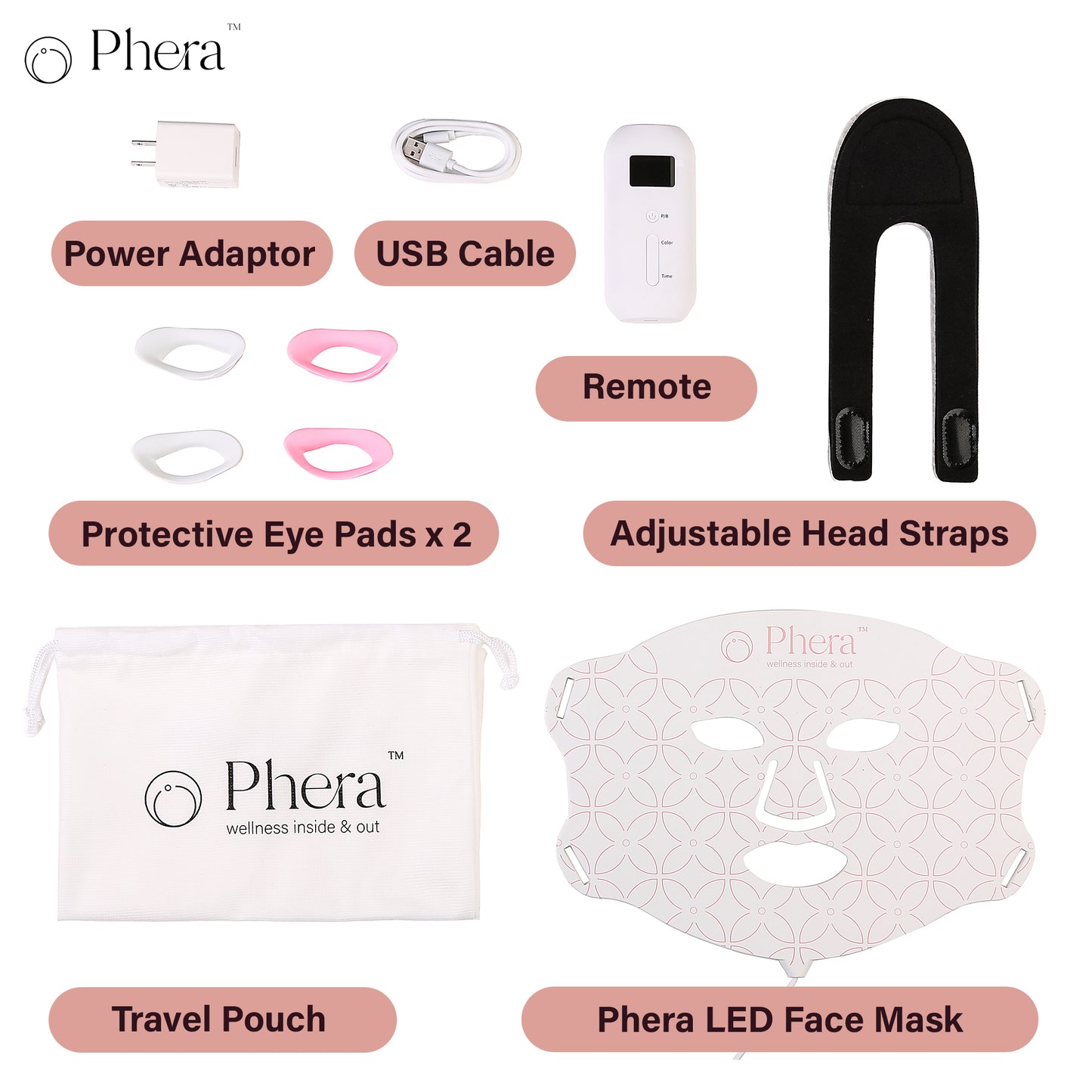 Phera LED Light Therapy Mask + 10 Post-Treatment Moisturizing Masks